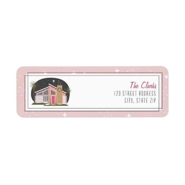 Retro Midcentury Modern Pink Christmas House Label (Front)