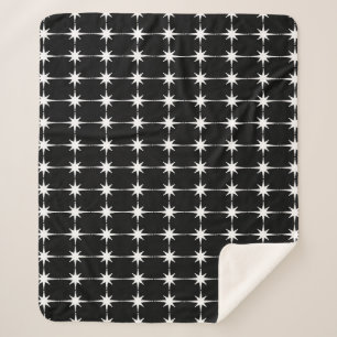 Retro Midcentury Modern Star Pattern Black & White Sherpa Blanket