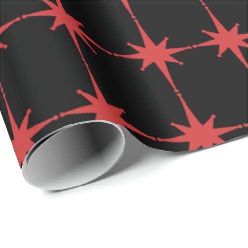 Retro Midcentury Modern Starbursts Red and Black Wrapping Paper