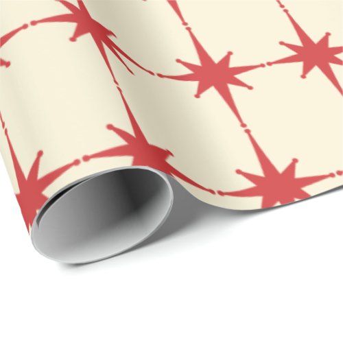 Retro Midcentury Modern Starbursts Red Cream Wrapping Paper