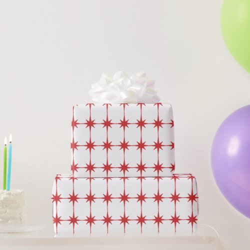 Retro Midcentury Modern Starbursts Red  White Wrapping Paper
