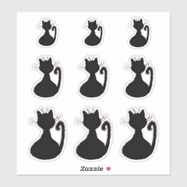 Retro Midcentury Modern Style Black Cat Silhouette Sticker (Sheet)