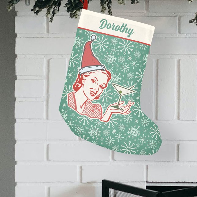 Retro Midcentury Modern Woman Martini Glass Custom Small Christmas Stocking (Creator Uploaded)