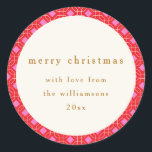 Retro MidCentury Red Pink Cute Custom Christmas Classic Round Sticker<br><div class="desc">Retro MidCentury Red Pink Cute Custom Merry Christmas Classic Round Sticker</div>