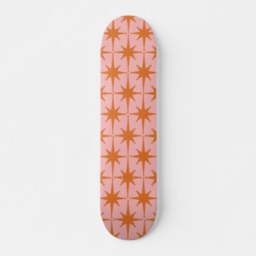 Retro Midcentury Starbursts Pattern Pink  Orange Skateboard