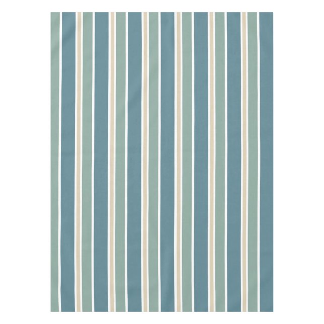 Retro Midcentury Stripes Ocean Green Tablecloth (Front)