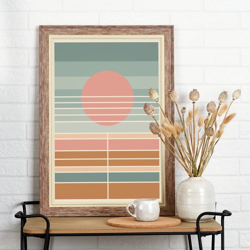 Retro Midcentury Sunset Stripes Art Pattern Poster