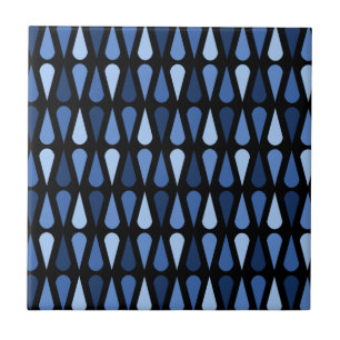 Retro Midcentury Teardrops Black Blue Ceramic Tile