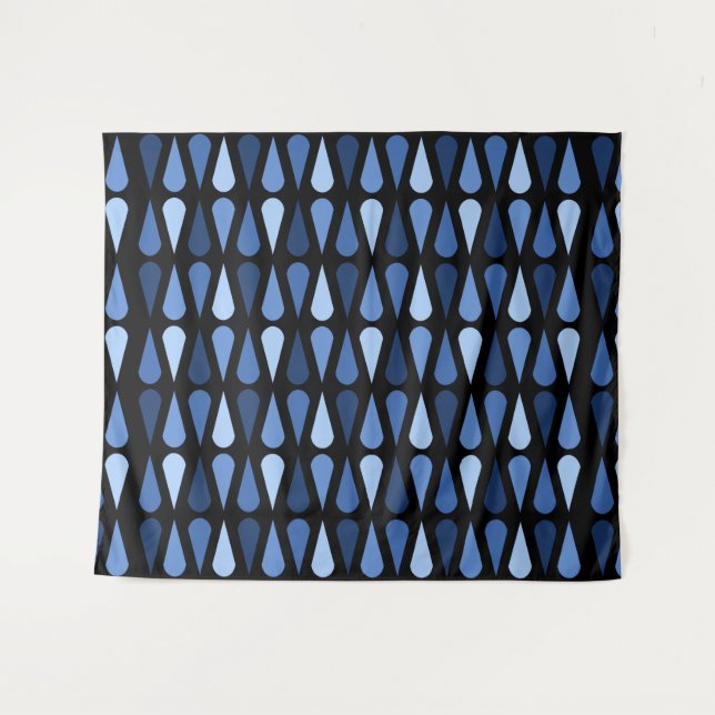 Retro Midcentury Teardrops Black Blue Tapestry (Front (Horizontal))