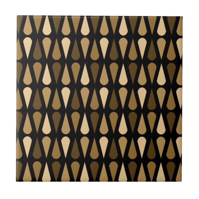 Retro Midcentury Teardrops Black Brown Ceramic Tile (Front)
