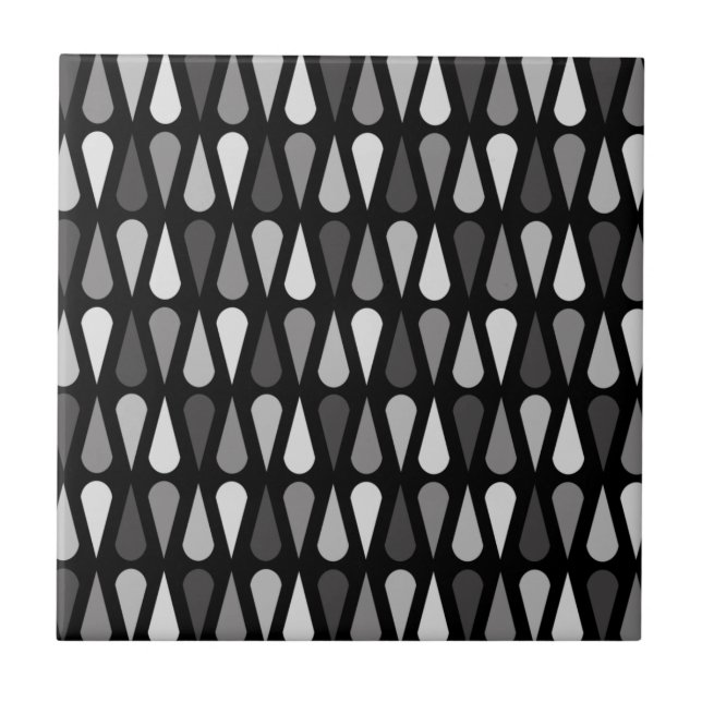 Retro Midcentury Teardrops Black Ceramic Tile (Front)