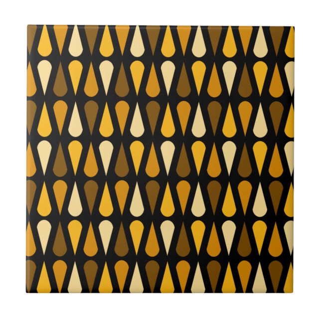 Retro Midcentury Teardrops Black Ochre Ceramic Tile (Front)