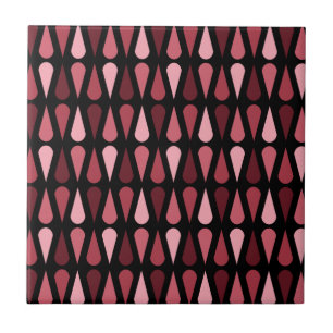 Retro Midcentury Teardrops Black Red Ceramic Tile