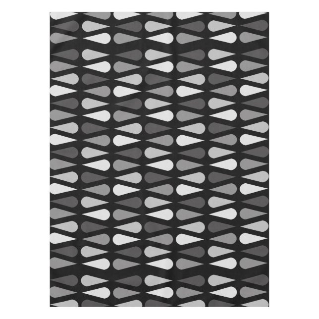 Retro Midcentury Teardrops Black Tablecloth (Front)