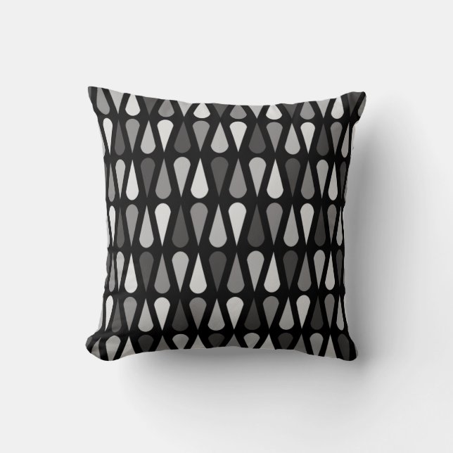 Retro Midcentury Teardrops Black Throw Pillow (Front)