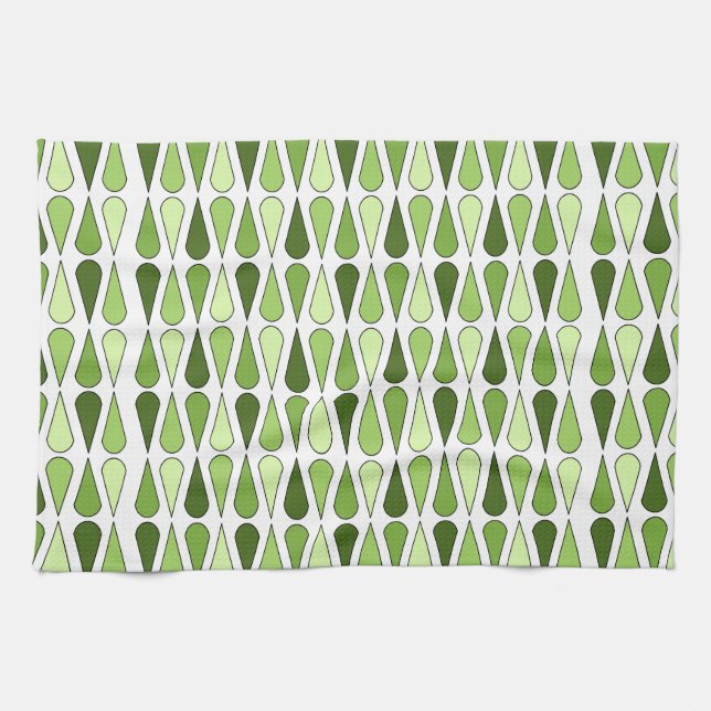 Retro Midcentury Teardrops Chartreuse Kitchen Towel (Horizontal)