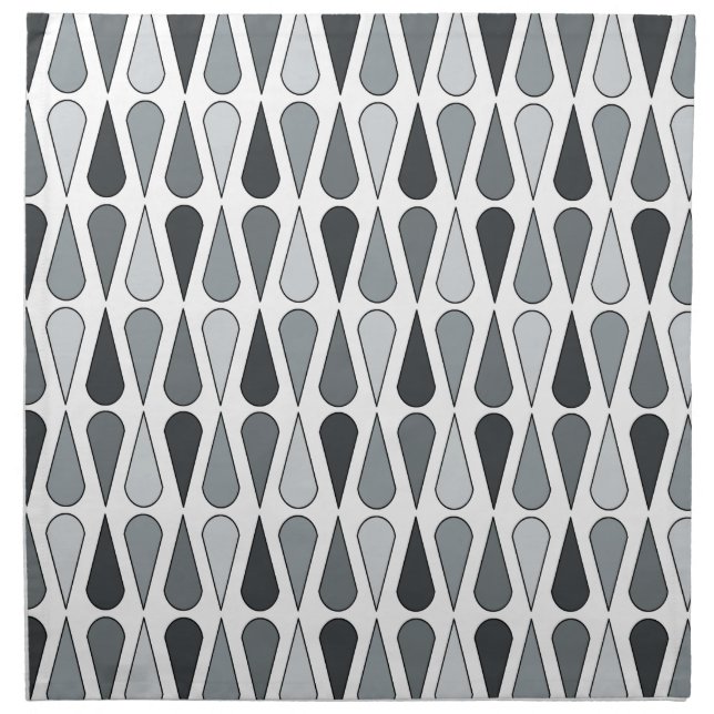 Retro Midcentury Teardrops Gray Cloth Napkin (Front)