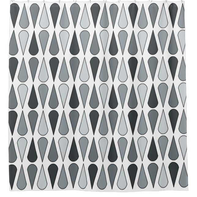 Retro Midcentury Teardrops Gray Shower Curtain (Front)