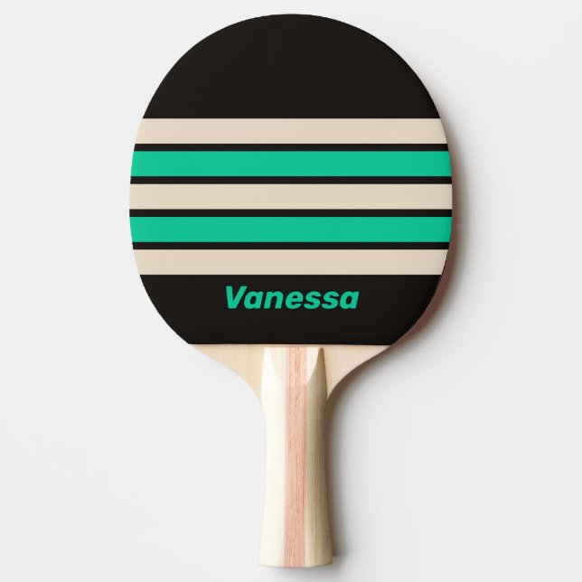 Retro Midnight Mint Across Striping with Name Ping Pong Paddle (Front)