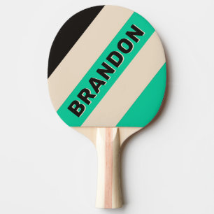 Retro Midnight Mint Bold Stripes with Name Ping Pong Paddle