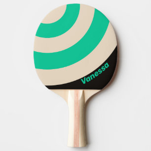 Retro Midnight Mint Circle Stripe with Name Ping Pong Paddle
