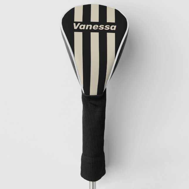 Retro Midnight Three Pin Stripes with Name Golf Head Cover (Front)