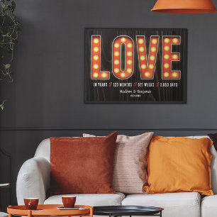 Retro Milestone 10th Anniversary Personalized Love Poster