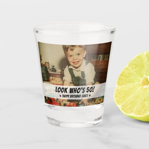 Retro Milestone Birthday Party Favor Photo Shot Glass