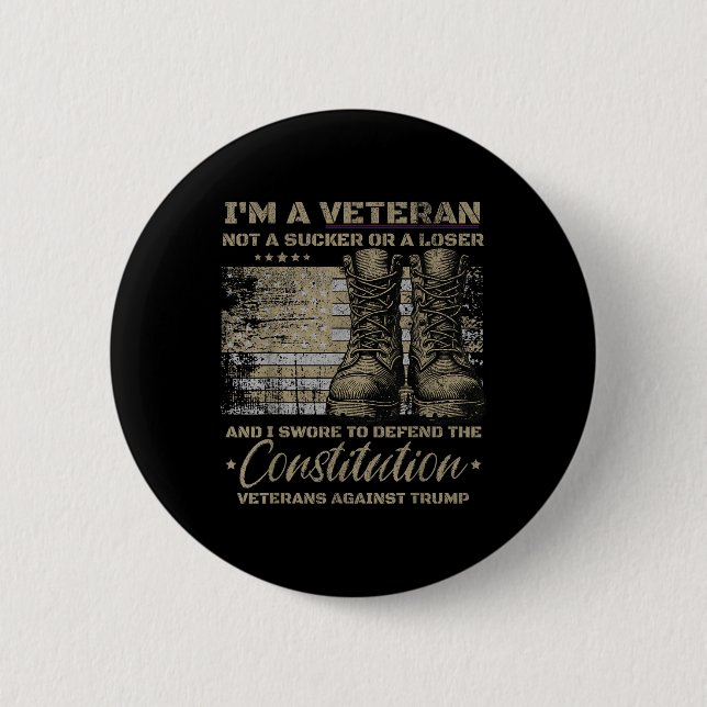 Retro Military Veterans Against Trump Protest Button (Front)