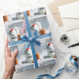 Retro Milk Bottle With Chocolate Chip Cookies Wrapping Paper