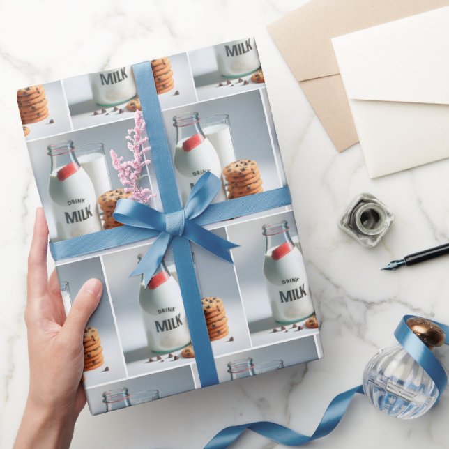 Retro Milk Bottle With Chocolate Chip Cookies Wrapping Paper (Gifting)