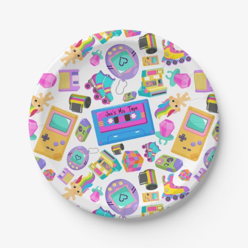 Retro Millennial Themed Party Mix Tape _ Add Name Paper Plates
