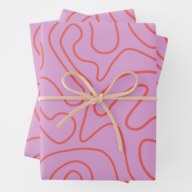 Retro Minimal Abstract Lines in Orange and Pink  Wrapping Paper Sheets (In situ)