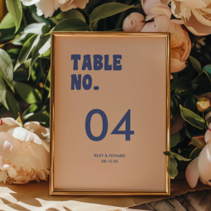 Retro Minimal Blue & Beige Wedding Table Number