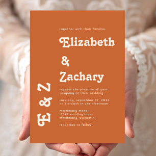 Retro Minimal Burnt Orange Wedding Invitation