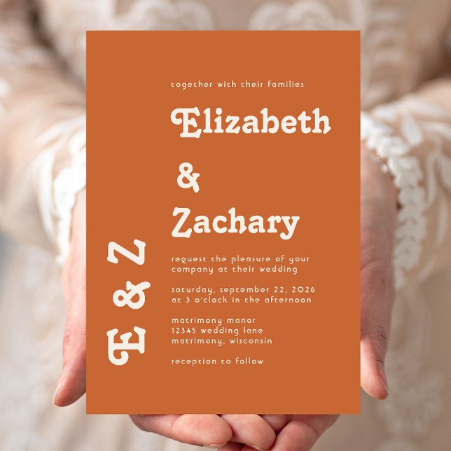 Retro Minimal Burnt Orange Wedding Invitation (Creator Uploaded)