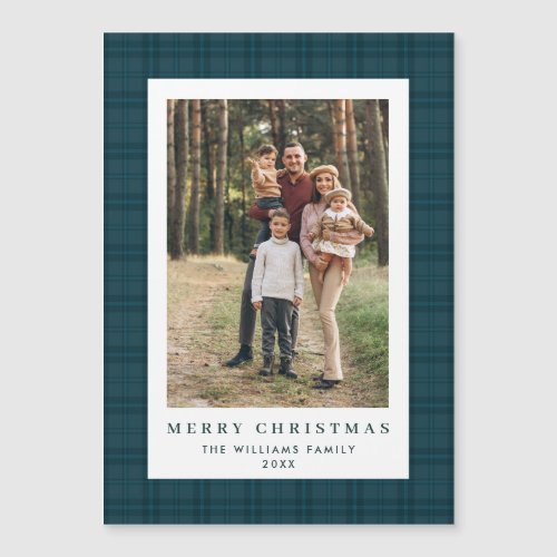 Retro Minimal Christmas Plaid PHOTO Magnetic Card