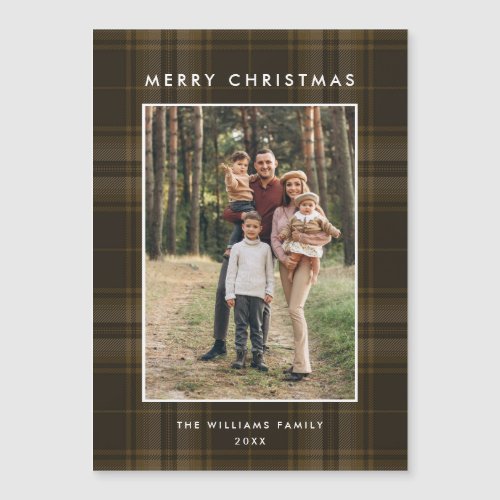 Retro Minimal Christmas Plaid PHOTO Magnetic Card