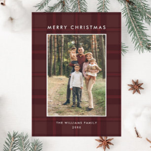 Retro Minimal Christmas Plaid PHOTO Magnetic Card