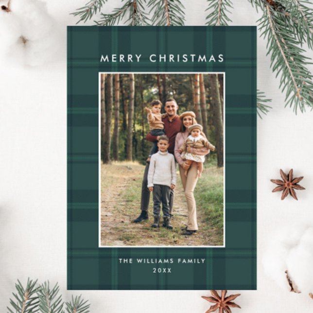 Retro Minimal Christmas Plaid PHOTO Magnetic Card (Creator Uploaded)