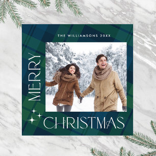 Retro Minimal Christmas Plaid PHOTO Magnetic Card