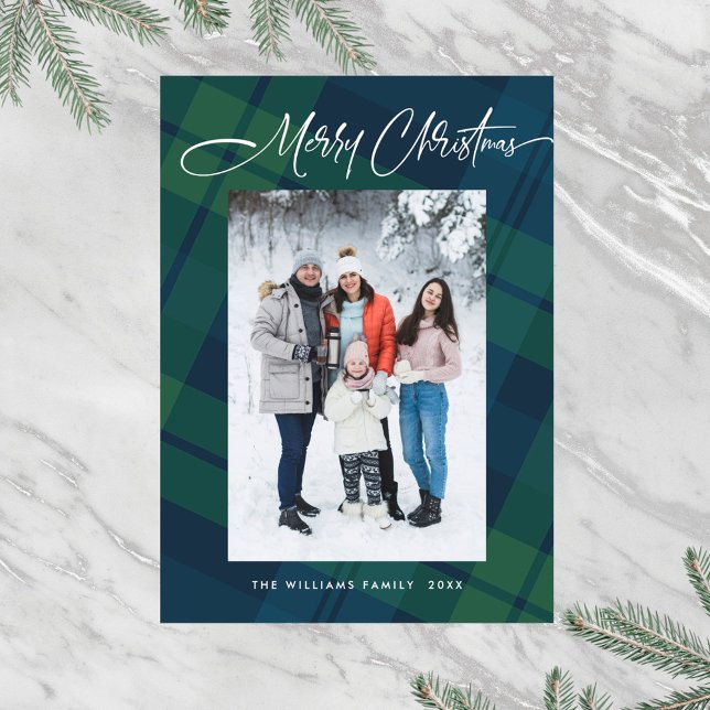 Retro Minimal Christmas Plaid PHOTO Magnetic Card (Creator Uploaded)