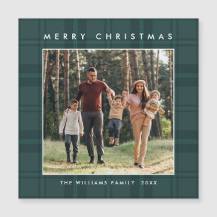 Retro Minimal Christmas Plaid PHOTO Magnetic Card