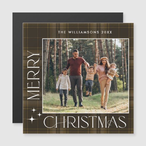 Retro Minimal Christmas Plaid PHOTO Magnetic Card