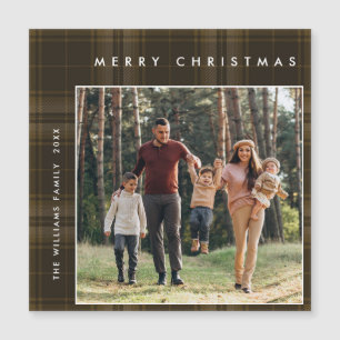 Retro Minimal Christmas Plaid PHOTO Magnetic Card
