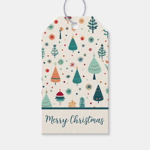 Retro Minimal Christmas Tree Pattern Gift Tags