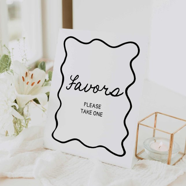 Retro Minimal Favors Bridal Shower Sign (Retro Minimal Black and White Favors Sign)