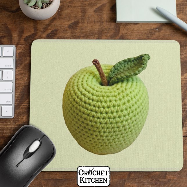 Retro Minimal Handmade Craft Green Crochet Apple   Mouse Pad (Creator Uploaded)