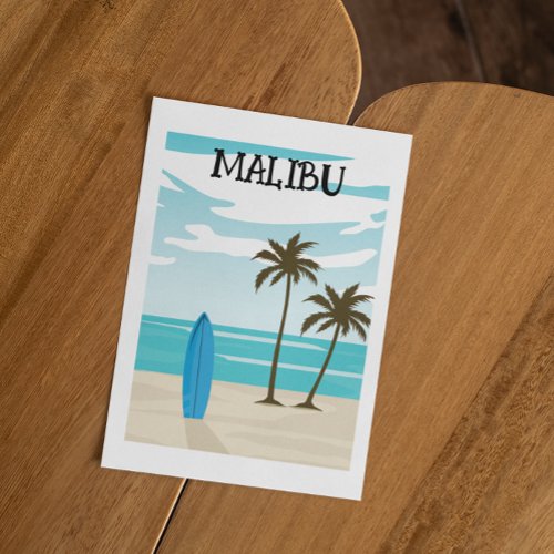 Retro Minimal Malibu California Beach Travel Postcard