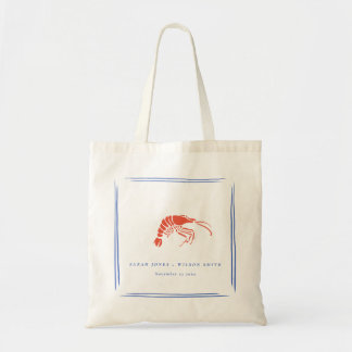 Retro Minimal Red Blue Lobster Coastal Wedding Tote Bag